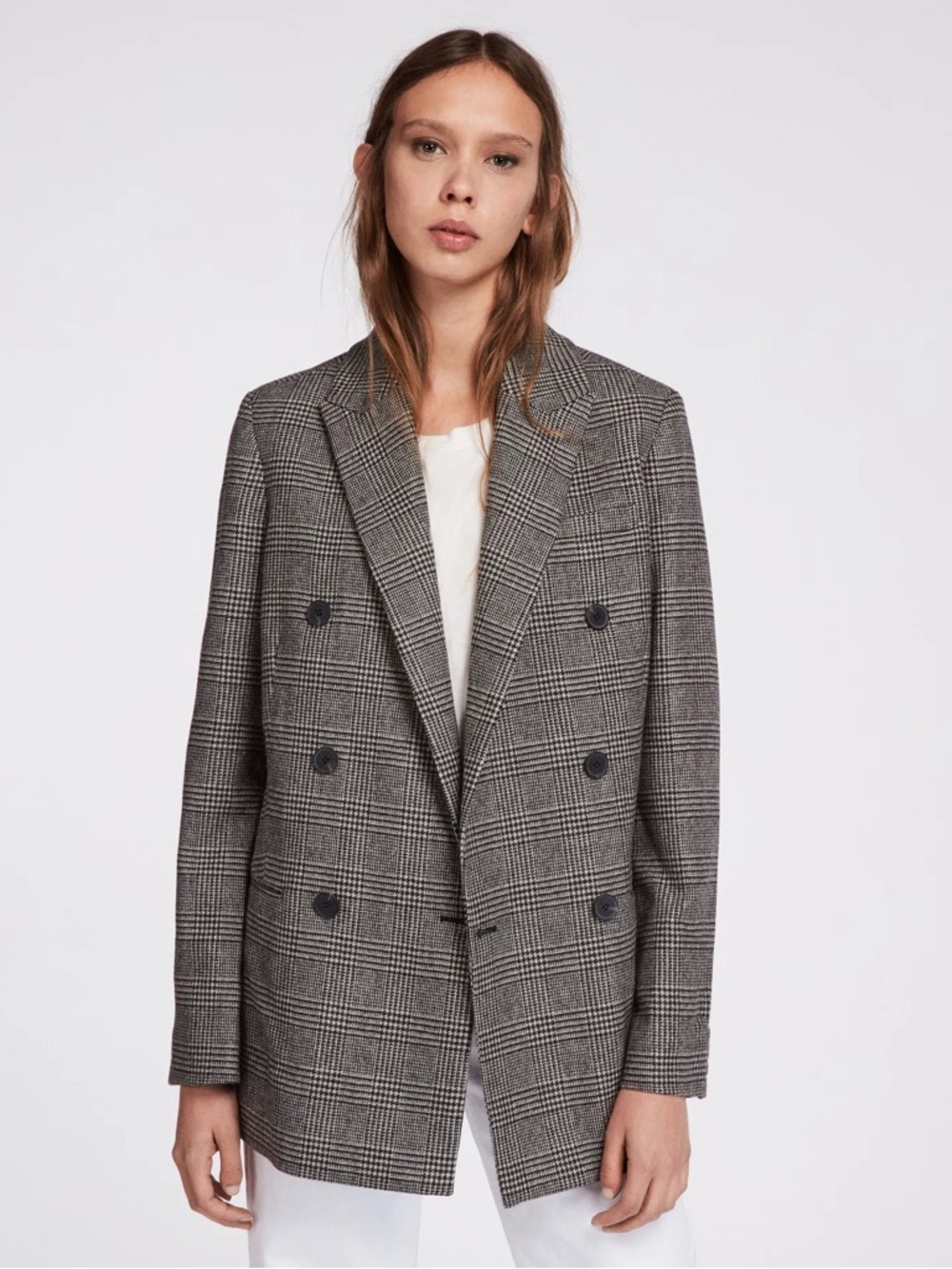 NWT All Saints Checked Double-Breasted Blazer Jacket Size 8 - Picture 2 of 13